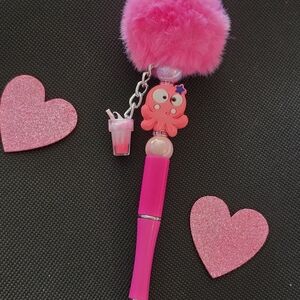 Pink Octopus Keychain with Pom Pom